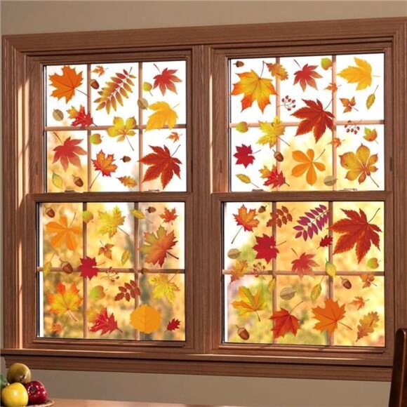 216 Pcs Fall Window Clings Stickers Fall Window Decorations for Fall Autumn - Picture 4 of 8